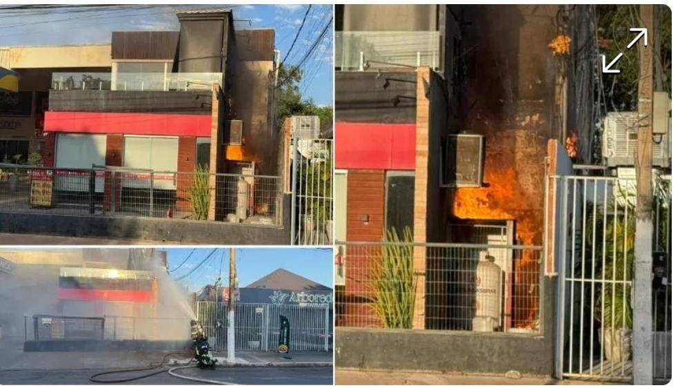 Incndio atinge restaurante ao lado de posto em Vrzea Grande e mobiliza Corpo de Bombeiros.