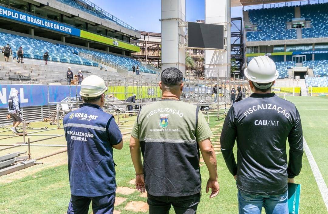 Prefeitura de Cuiab, Crea-MT e Conselho de Arquitetura vistoriam montagem de estrutura na Arena Pantanal 