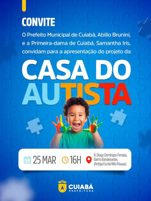 Prefeito e vice-governador apresentam projeto da Casa do Autista nesta quarta (25)